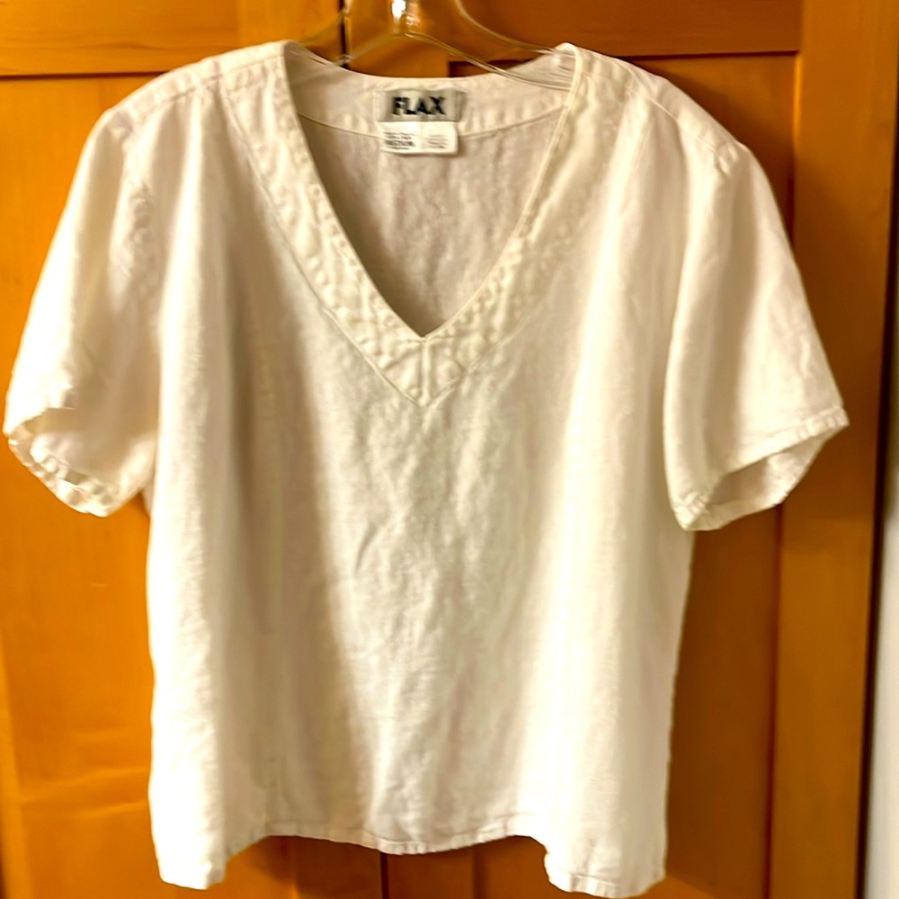 Women’s short sleeve 100% linen top made my Flax, size M
